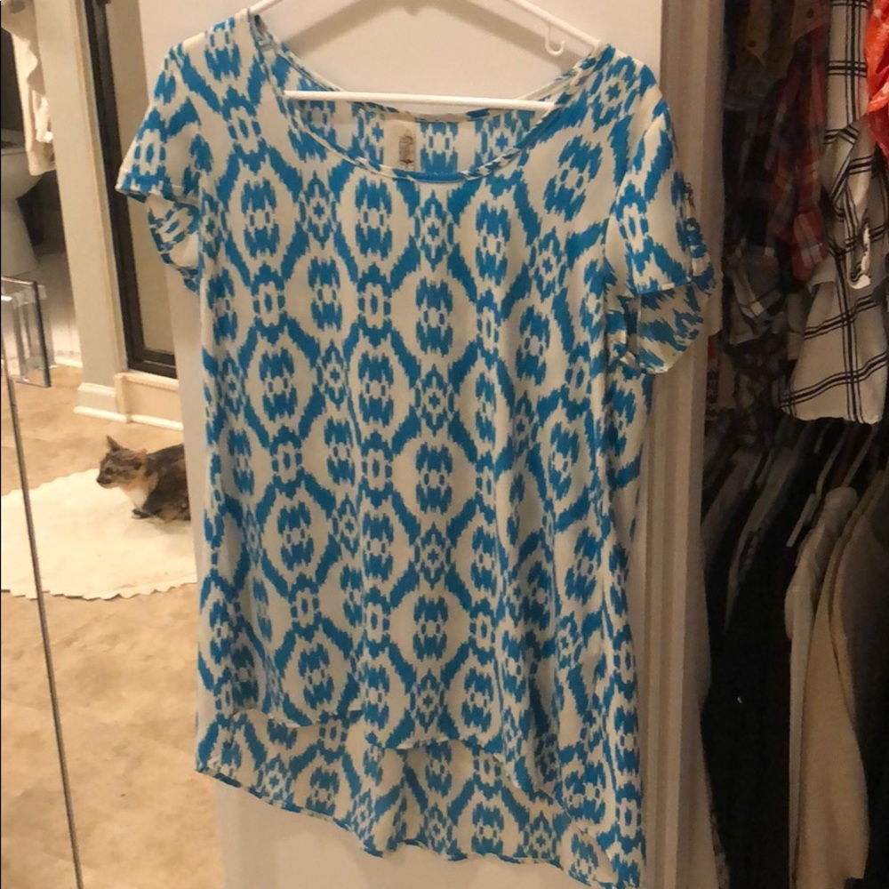 Blue and white high low top